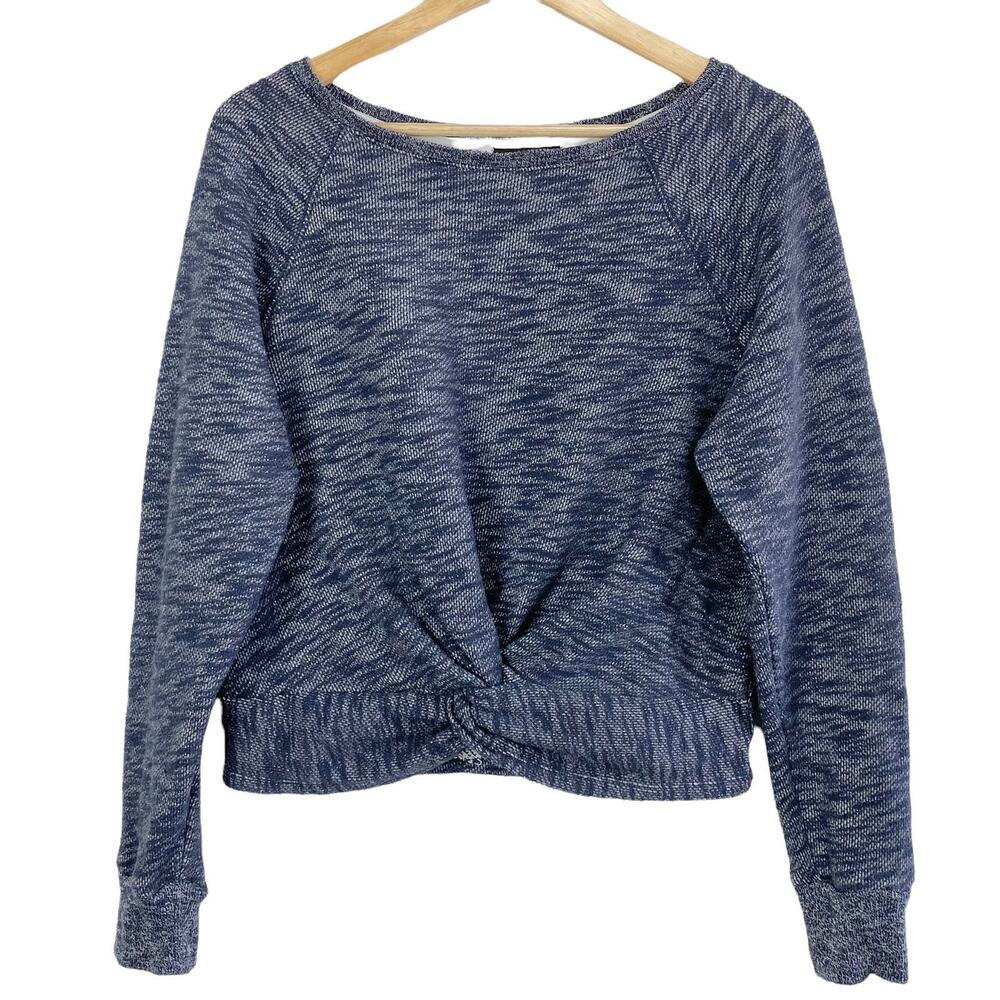 J. Crew Twist-Front Heathered Pullover Cotton Sweatshirt in Blue, Size S/M